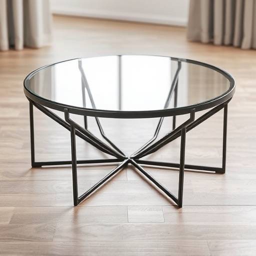 Contemporary coffee table with black metal legs and glass top