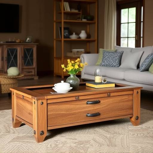 Rustic coffee table with storage shelves