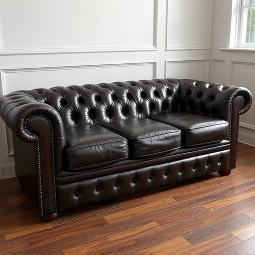 The 'Confederation' Sofa: A classic chesterfield sofa upholstered in dark brown leather.