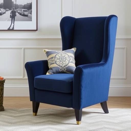 The 'Gatineau' Armchair: a stylish and supportive armchair in a rich, navy blue velvet, featuring a high back and comfortable armrests.